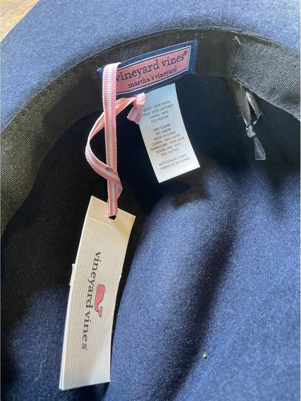 Vineyard Vines Martha Stewart NEW wool fedora one size navy blue